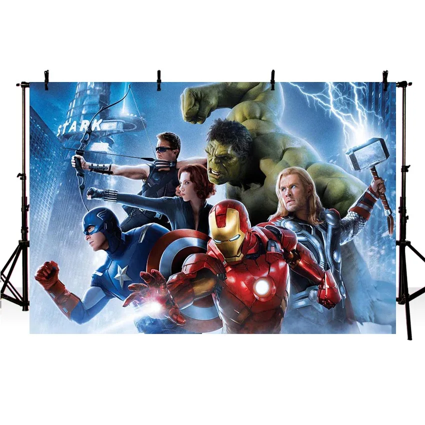 Comics Superhero Avengers Iron Man Photography Backdrop children show Birthday Photo customized Banner Prop Studio Backdrop