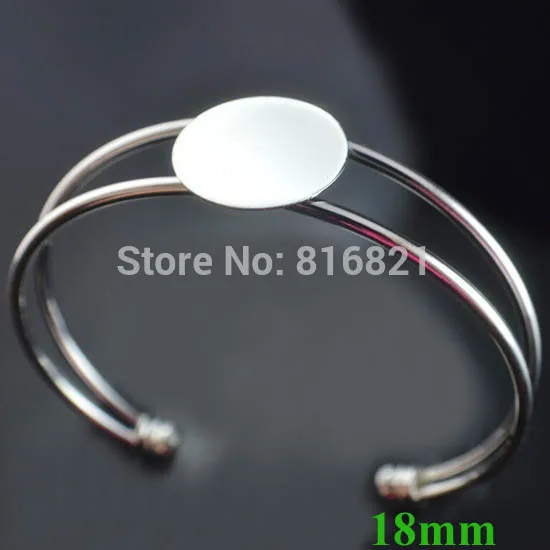 18mm bezel size Пустой Настройки манжеты браслет с плоской круг Клей Pad кабошоны базы Открыть Браслет DIY Выводы Родий тон покрытием - Цвет: 18mm bezel size