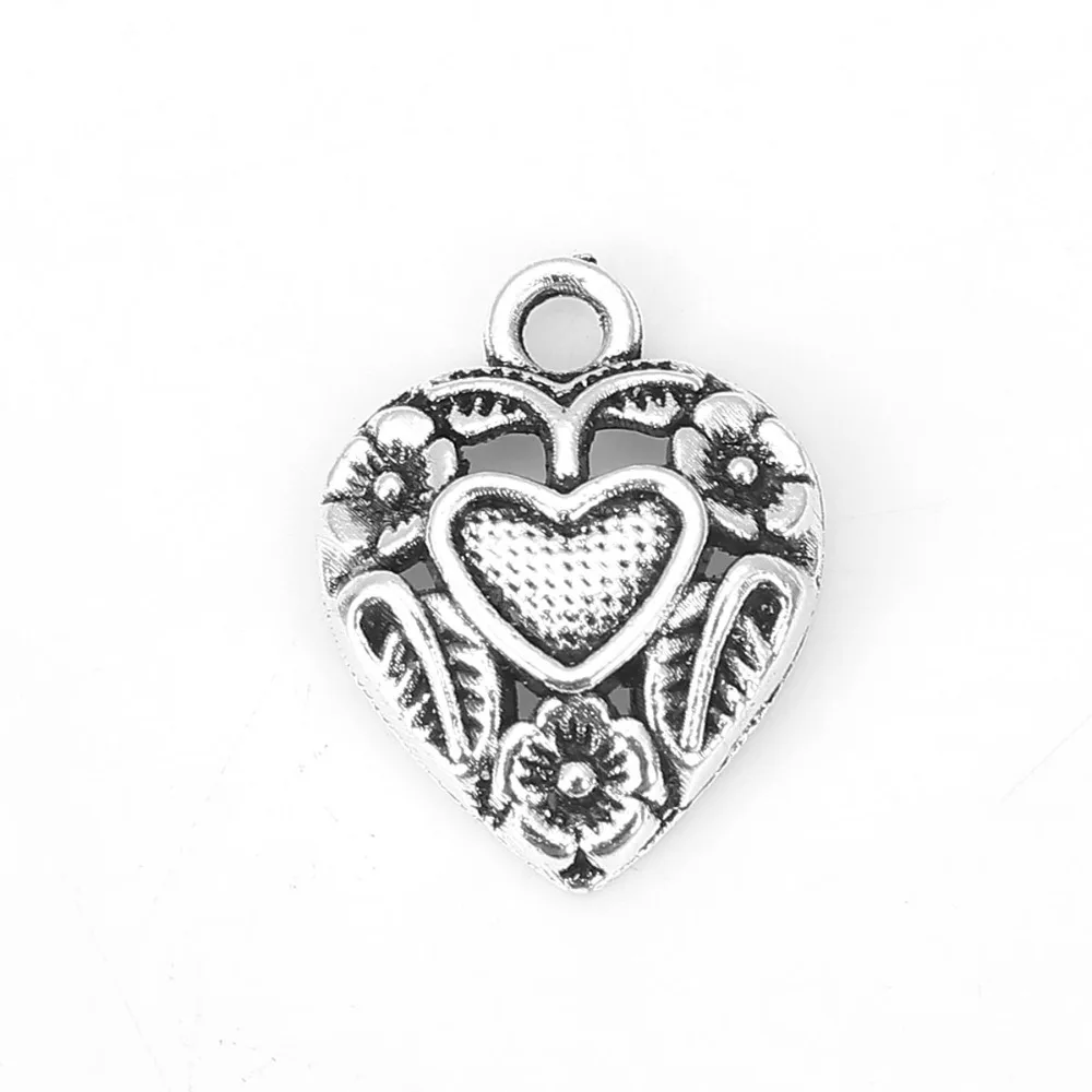 DoreenBeads подвески из цинкового сплава в форме сердца серебряного цвета цветочный