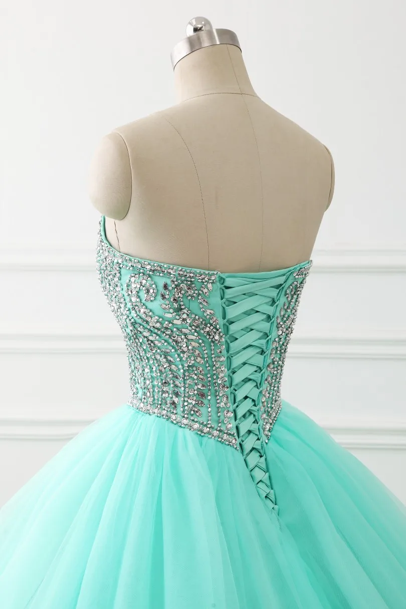 Quinceanera платье бальное бисером Стразы Милая декольте длинное сладкий 16 вечерние платья Vestido De 15 Anos