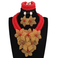 dudo luxury red gold dubai jewelry set crystal african beads flowers jewelry set for nigerian weddings necklace set 2019 new