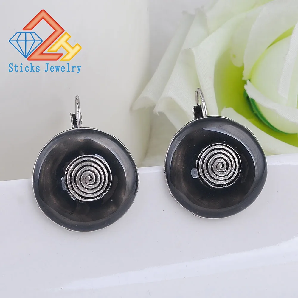 

Trendy Enamel Earring Vintage Round Shape Whorl Earring Clip Fashion Jewelry