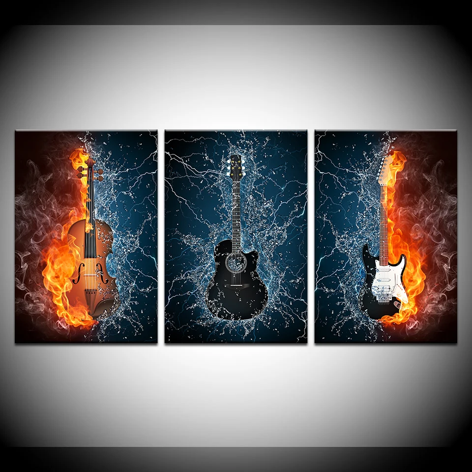 Абстрактная пламенная гитара музыкальная повязка Современная Настенная