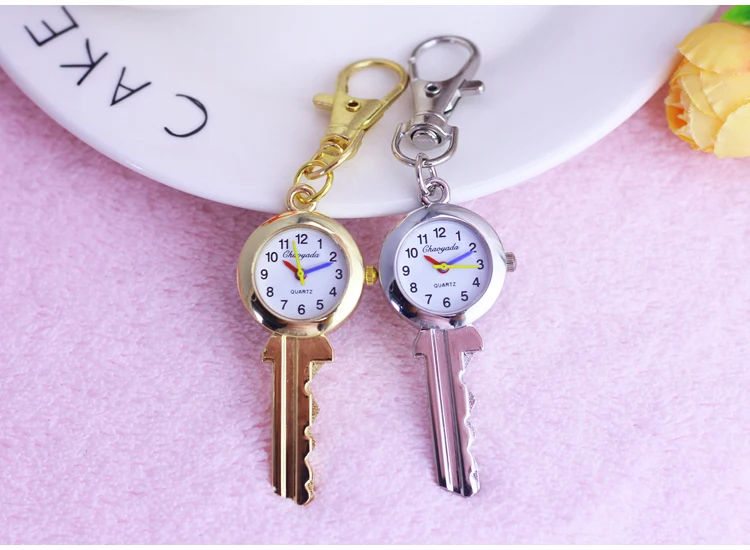 Новинка года; стильные женские и мужские кварцевые карманные часы в форме ключа золотого и серебряного цветов; брелок для мальчиков и девочек; металлический корпус; часы унисекс