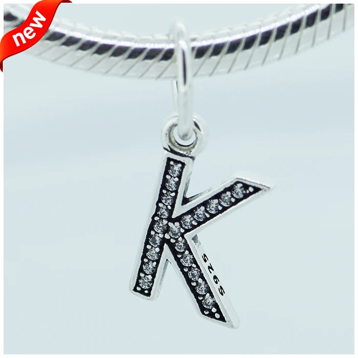 Совместим с Pandora Амулеты Браслет DIY бусы буквы K болтаются кубическим цирконием