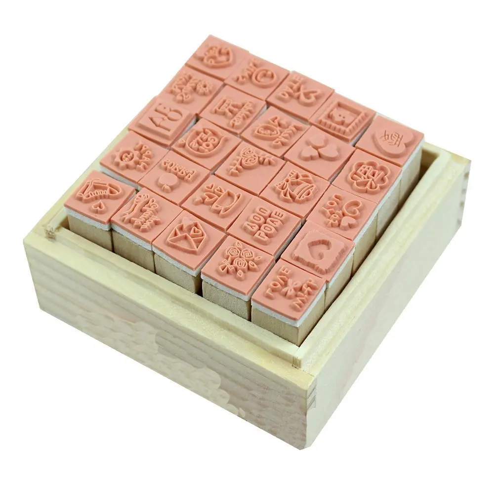 Yellow Perfect-25Pcs/набор прекрасный дневник шаблон печать штамп деревянный ящик многоцелевой деревянный резиновый - Цвет: Yellow