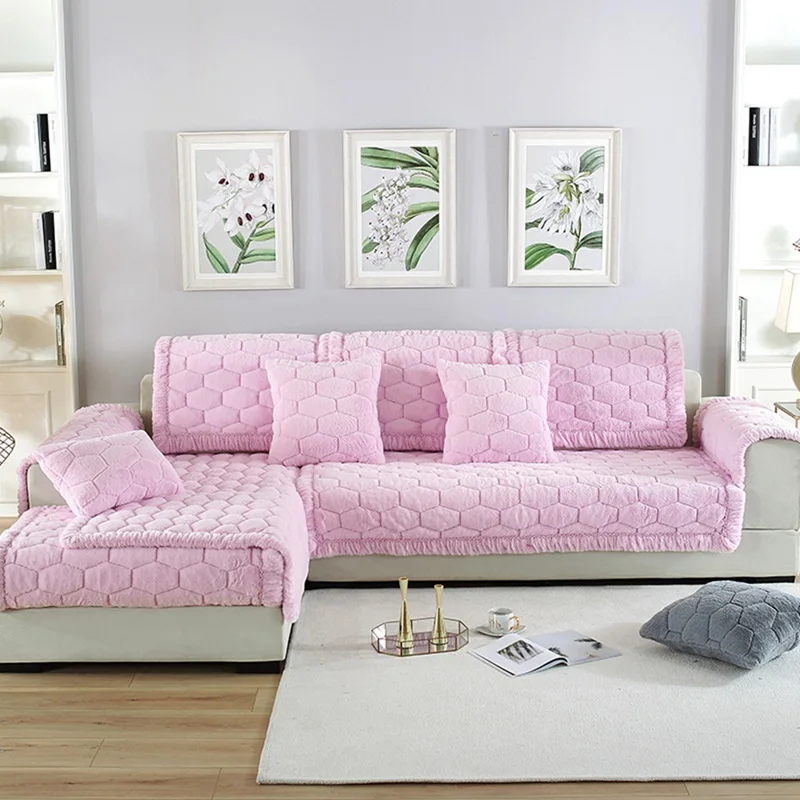 Pink 1 шт. чехлы для диванов для гостиной, защита для мебели, утолщенный плюшевый тканевый чехол для дивана, нескользящий чехол для дивана - Цвет: Pink