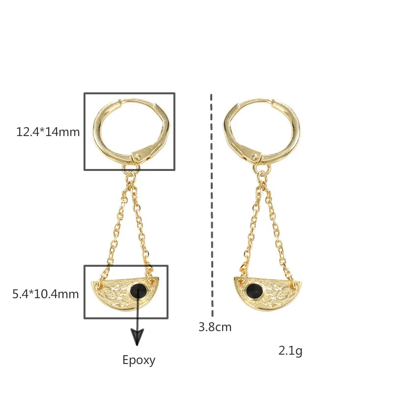 

18K Gold Drop Earrings For Women Real 925 Sterling Silver Chain Geometric Black Epoxy Earings Fashion Jewelry Fine Jewelry