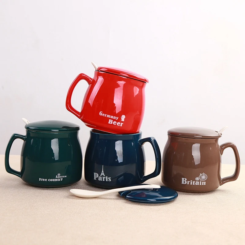 Керамическая молочная чашка с Ложка Крышка высокого качества для молока Potbelly