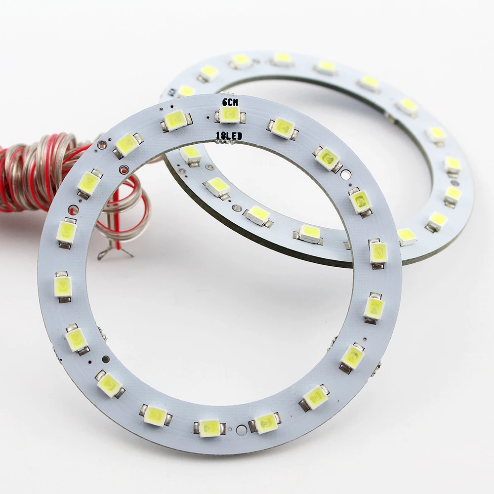 YM E-Bright 2 PCS Angel Eye 60MM 1210 18 LEDs 3528 6CM Halo Rings 12V DC SMD 144Lm For Car Lights Headlight Cold White | Автомобили и
