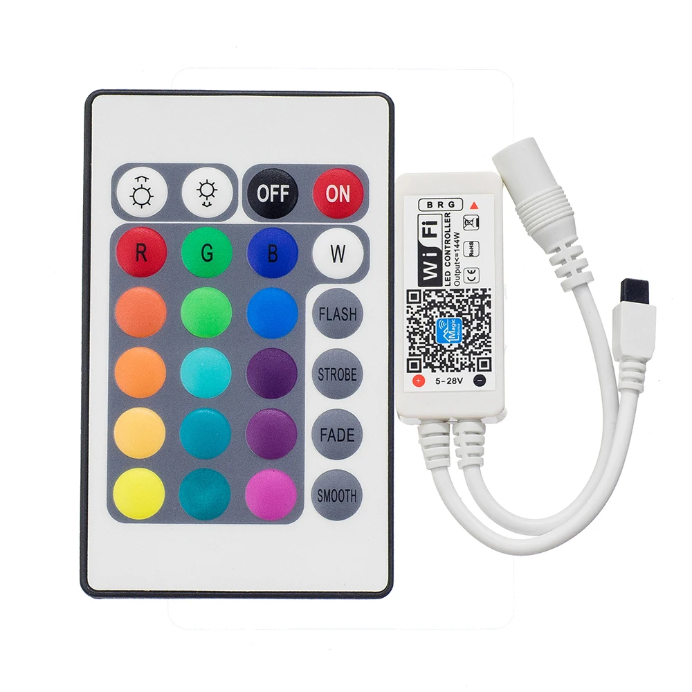 Светодиодный контроллер RGB/RGBW 12 в пост. Тока мини Wi Fi + ИК пульт дистанционного