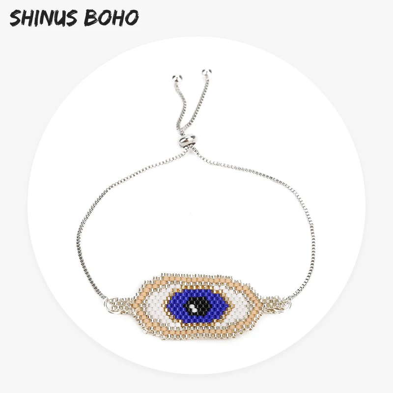 SHINUSBOHO тканый 22*50 мм браслет с голубыми глазами серебряный цвет ссылка дьявол глаз