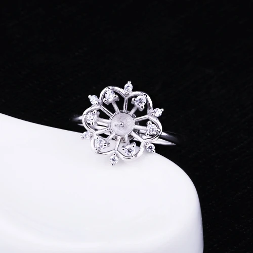 Fine Silver Sterling 925 White Gold Color Engagement Wedding Ring for Women 8mm Pearl Round Bead Jewelry Setting Crystal | Украшения и