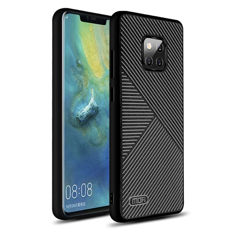 Чехол для huawei mate 20 pro, чехол MOFI mate 20, чехол на заднюю панель для huawei mate 20pro, жидкий силиконовый чехол в полоску, полный Чехол - Цвет: black