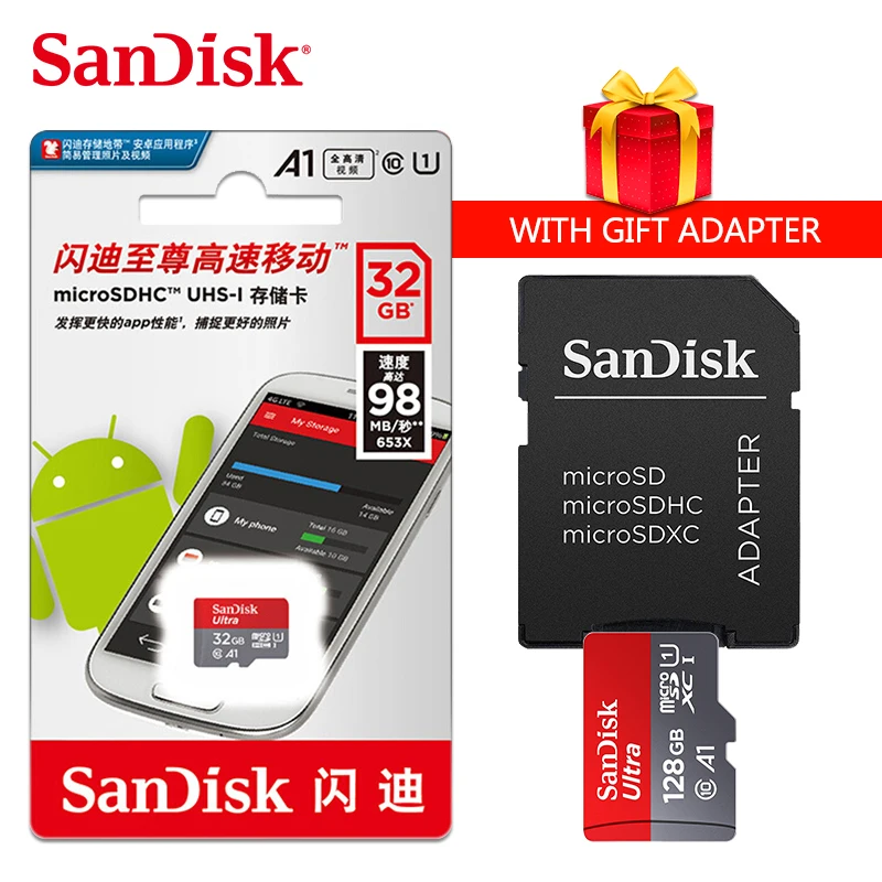 Оригинальная карта Micro SD sandisk 32 Гб класс 10 128 г/64 г SDXC 32 г/16 SDHC TF карта памяти Поддержка официальной проверки с адаптером