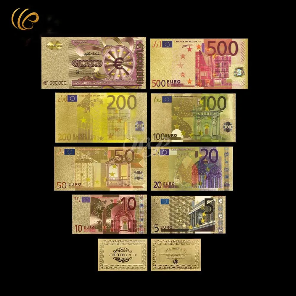 Оптовая продажа Золотая банкнота евро красочная позолоченная набор хорошего