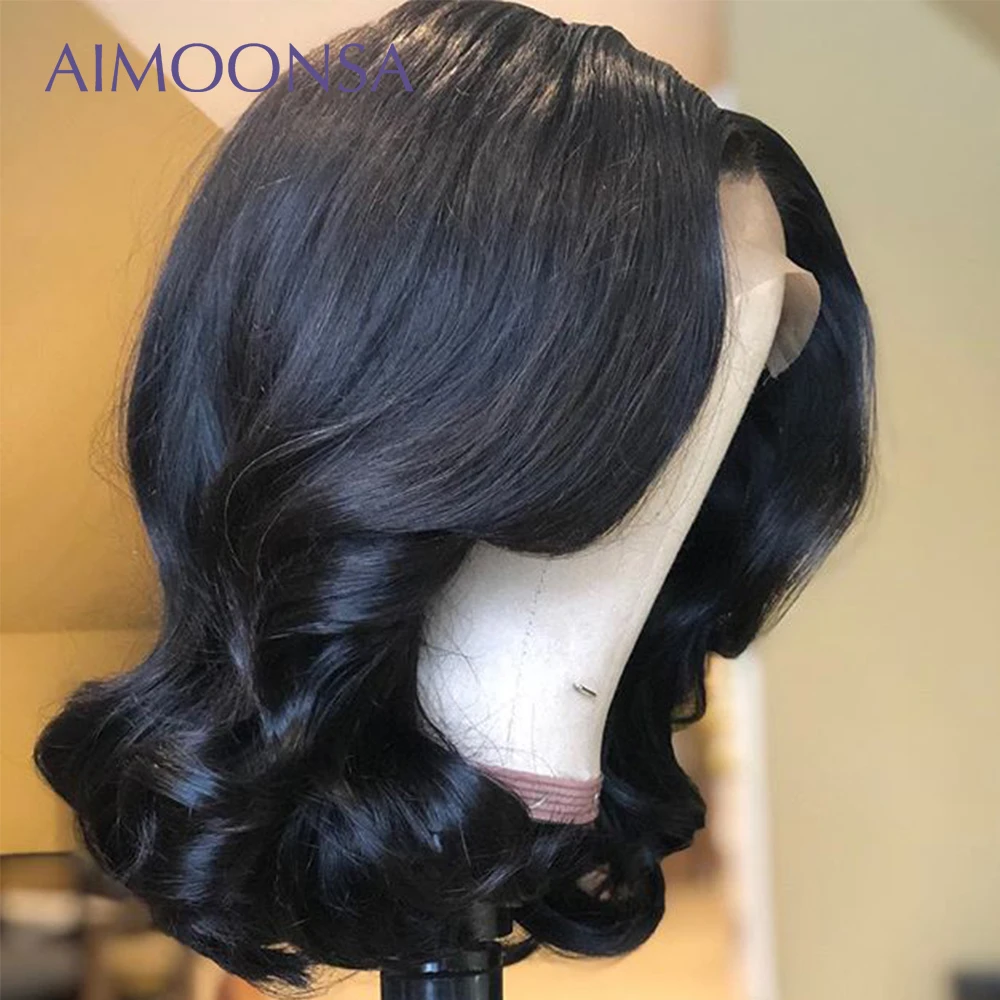 Короткие парики из натуральных волос на шнуровке парик прозрачного кружева 13*6