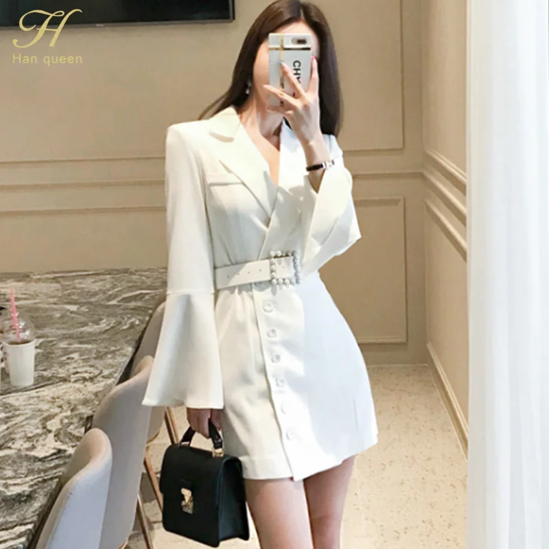 H Han queen, корейское модное облегающее платье, для женщин,, Осеннее, однотонное, одежда для работы, Бизнес Стиль, платья-карандаш, Сексуальные облегающие платья