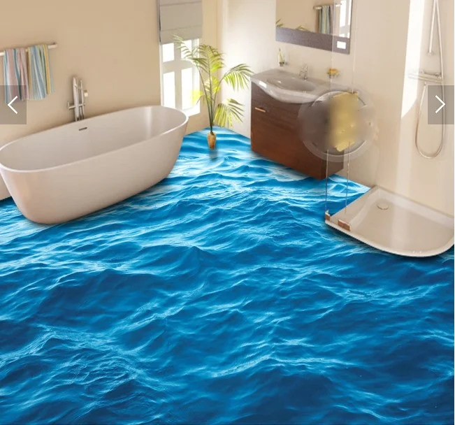3 d напольные водонепроницаемые 3d пвх покрытия синие волны воды для ванной фото