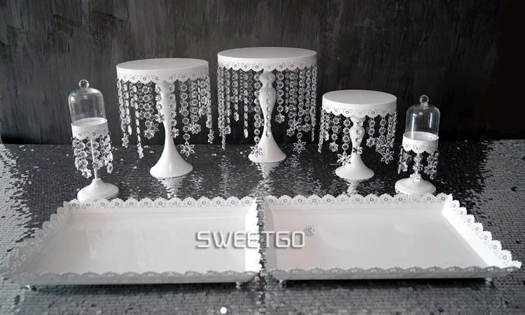 SWEETGO кристалл торт стенд набор 7 шт. белый цвет снег Подвески свадебный торт инструменты десерт стол подносы вечерние украшения события
