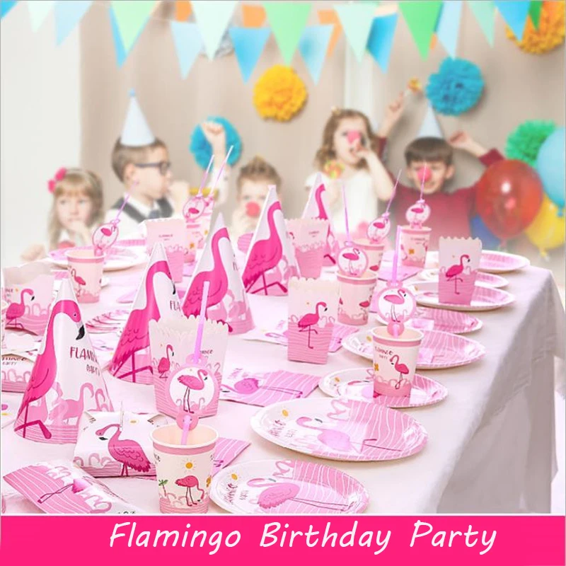 Набор одноразовой посуды Omilut с фламинго декоративные тарелки мультяшным розовым