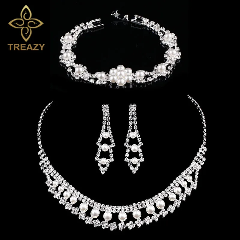 TREAZY 2017 Модные Свадебные Ювелирные наборы с искусственным жемчугом и цветочным