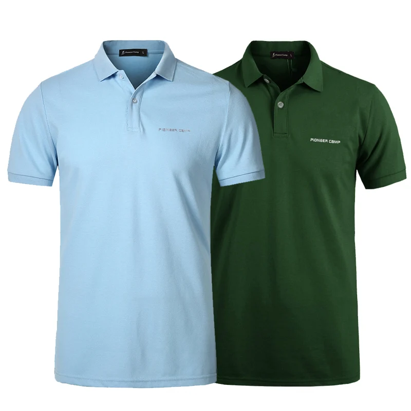 Light blue armygreen Pionner Camp, 2 пары в упаковке, популярная мужская рубашка поло, Классическая Деловая и Повседневная однотонная мужская рубашка поло с коротким рукавом, дышащая футболка-поло - Цвет: Light blue armygreen