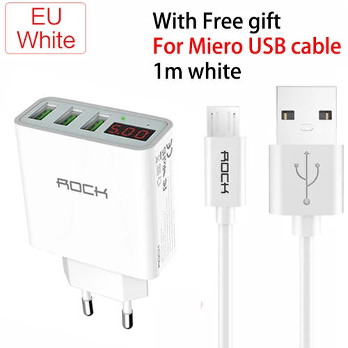 EU White for micro 3 с usb-портом, светодиодная дисплей USB зарядное устройство рок ЕС Портативный Путешествия зарядки для Vivo стены Desktop тире тройной разъем с Бесплатный п - Тип штекера: EU White for micro