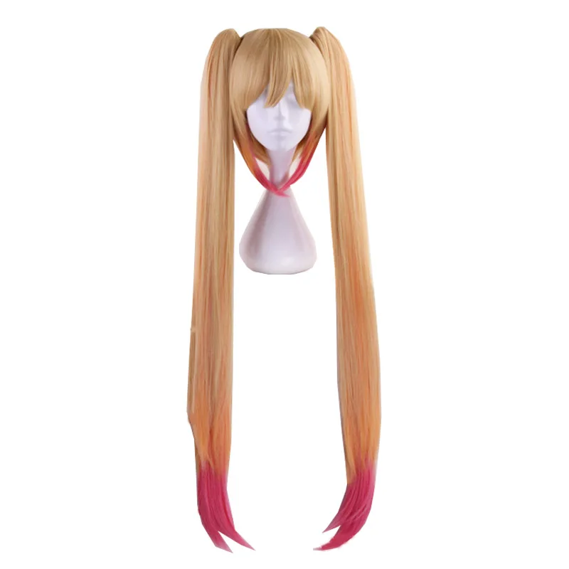 Yellow Coshome Kobayashi-san Chi No Maid Dragon Tohru парики для косплея Peluca желтый градиент розовый длинные волосы двойной хвост 100 см - Цвет: Yellow