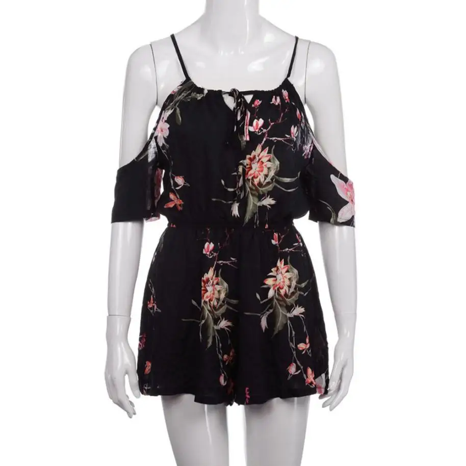 Женский Летний комбинезон с цветочным принтом короткий эластичным поясом