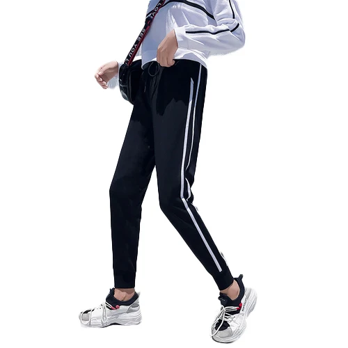 Женские осенние спортивные штаны в полоску с высокой талией Шаровары свободного