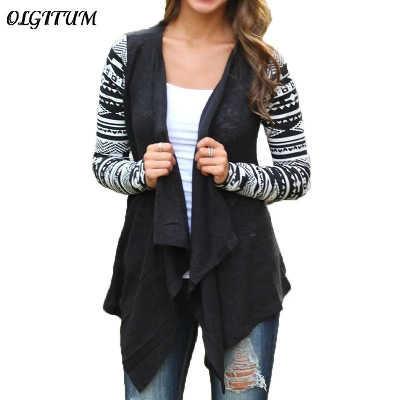 Женский кардиган с геометрическим принтом Повседневная Асимметричная рубашка в