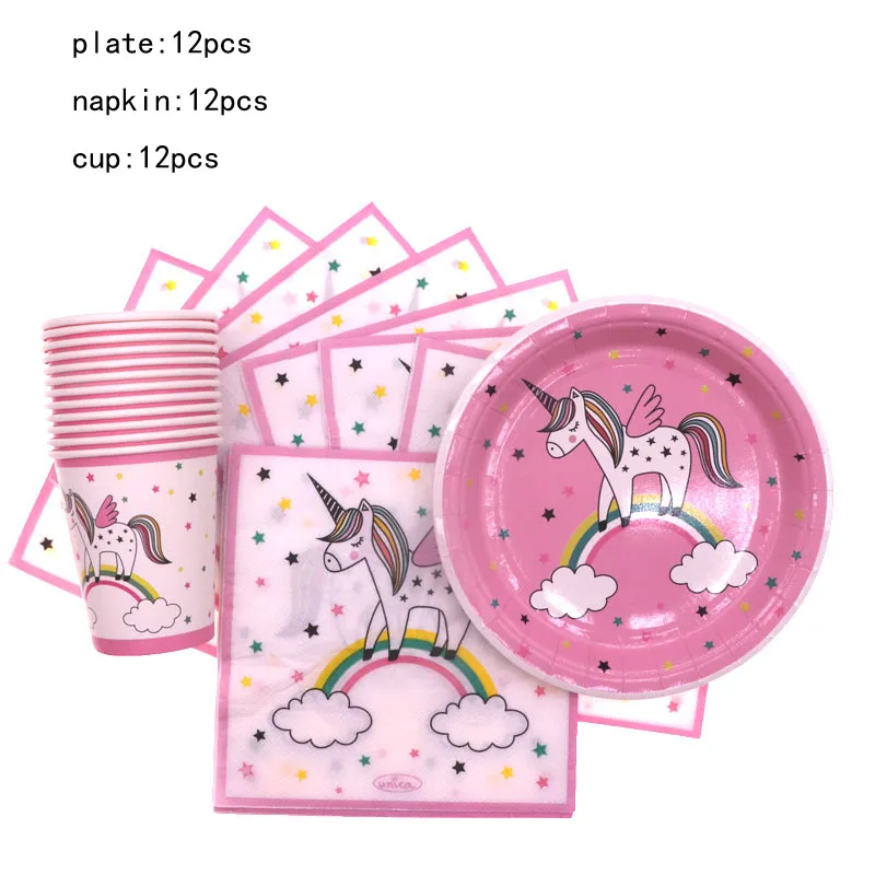 36pcs set Единорог вечерние милые для украшения детского душа пластины салфетки для стаканчиков одноразовые Tablewa Набор для дня рождения Свадебные украшения - Цвет: 36pcs set