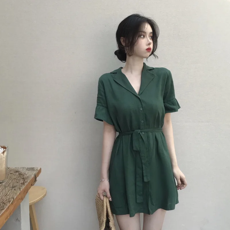 Летнее платье 2019 классическое с воротником Элегантная Модная одежда деловое