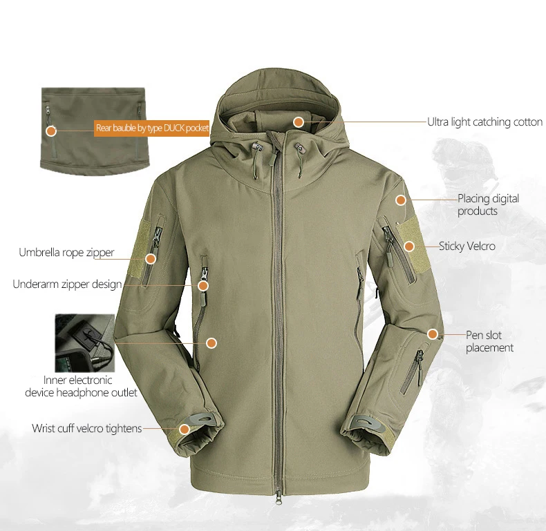 Men Autumn Winter Warm Jackets Fleece Black Green Camo Print Army Military Special Forces Camouflage Suit Military Uniform