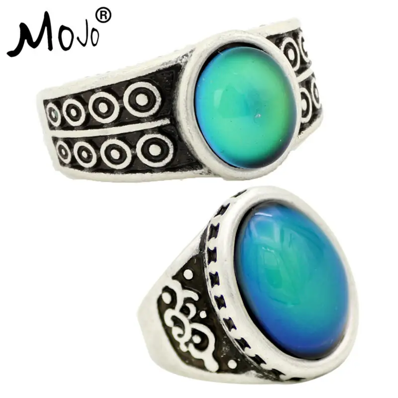 

2PCS Antique Silver Plated Color Changing Mood Rings Changing Color Temperature Emotion Feeling Rings Set For Women/Men 007-051