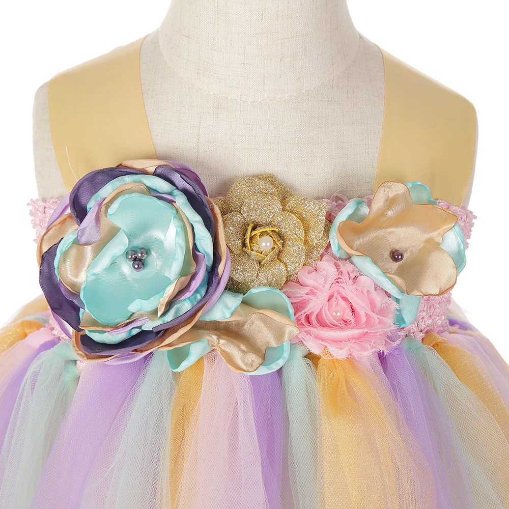 Великолепное платье-пачка с единорогом Мятное лавандовое розовое золотое для