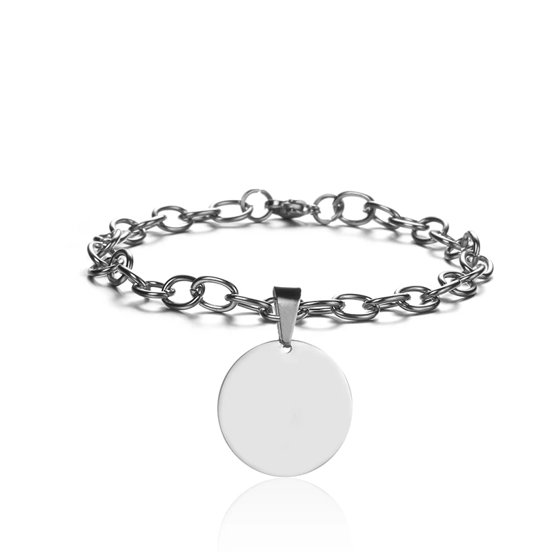 Silver3 Round Blank Персонализированные индивидуальные браслеты с выгравированным фото именем и датой для женщин и мужчин из нержавеющей стали, регулируемые браслеты с идентификационной биркой, семейные подарки - Окраска металла: Silver3 Round Blank