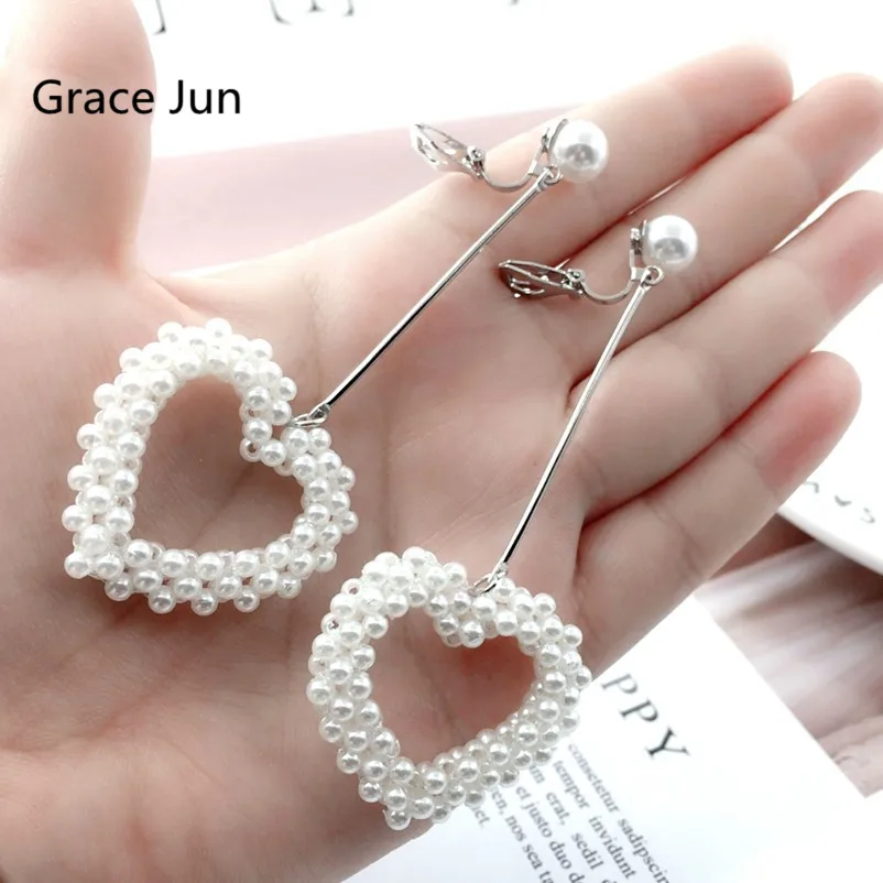 Большие серьги клипсы Grace Jun в Корейском стиле с искусственным жемчугом форме