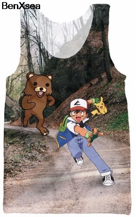Новый топ на бретелях с 3D принтом Покемон из фильма японские мужские и женские