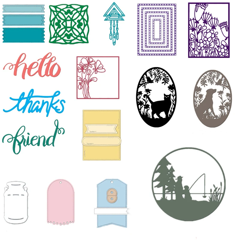 

DreamCatcher Square Frame Label Tag Dialog Strip Words Cutting Dies Card Album Making DIY Craft Scrapbooking Template Die Cut