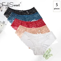 fallsweet 5 pcspack ultra thin lace panties mid rise soft women brief hollow transparent underwear