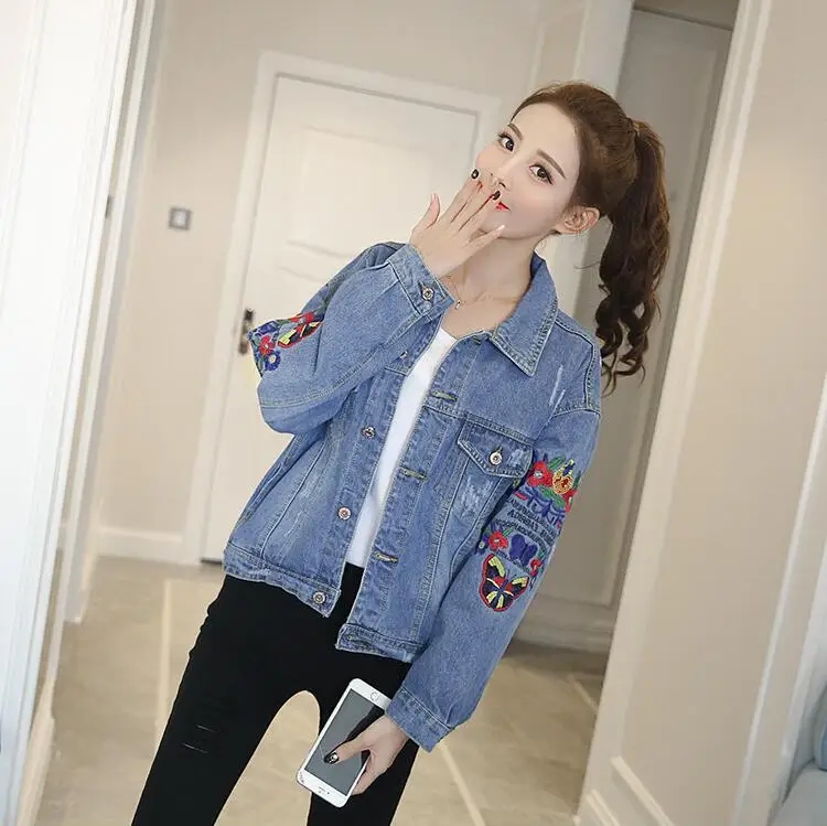 

Rlyaeiz Women Denim Jacket Long Sleeve Embroidery Loose Casual Streetwear Jeans Jackets Women Coats 2018 Spring New Arrivals