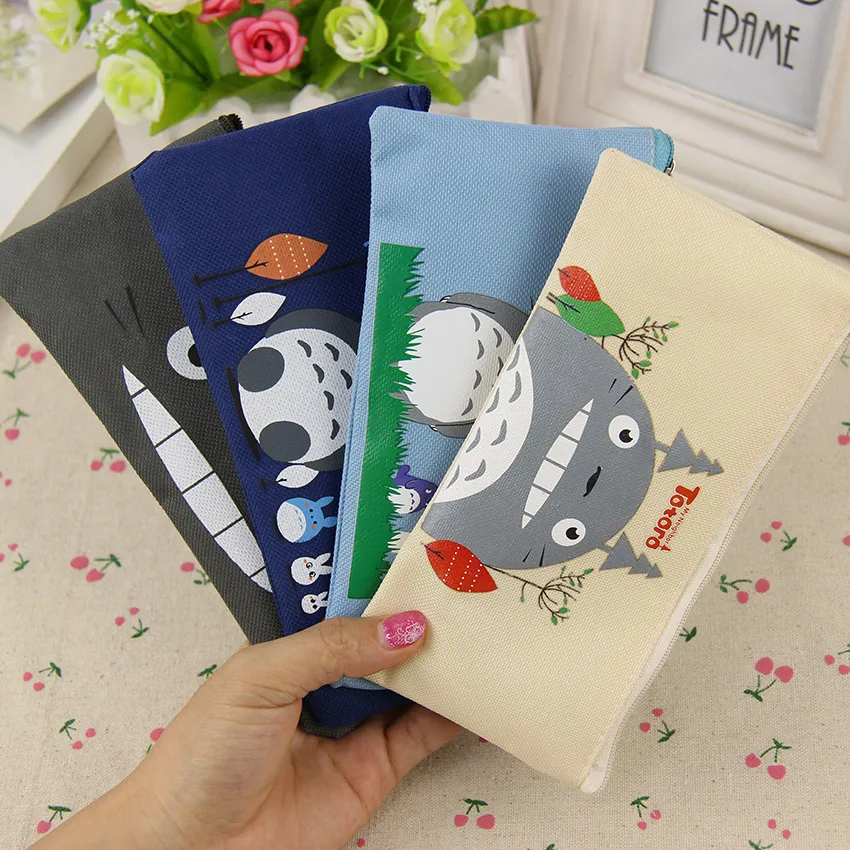 

1PC Kawaii Fabric Pencil Bag for student Lovely Cartoon Totoro Pen Bags Makeup Pouch Escolar School Supplies
