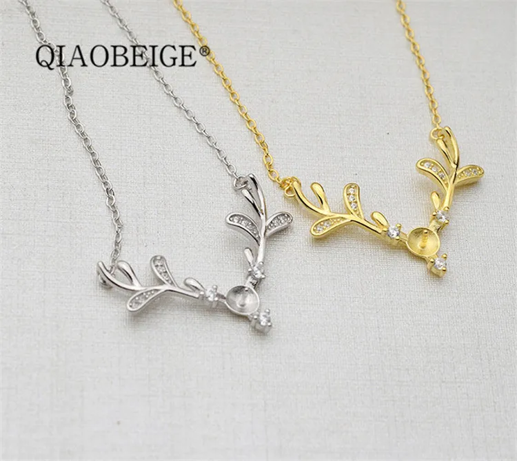 QIAOBEIGE Diy ручной работы s925 silver 7-8 мм Жемчуг полые рога ожерелье «Олень» комплект цепи аксессуары Populary женщины ожерелье