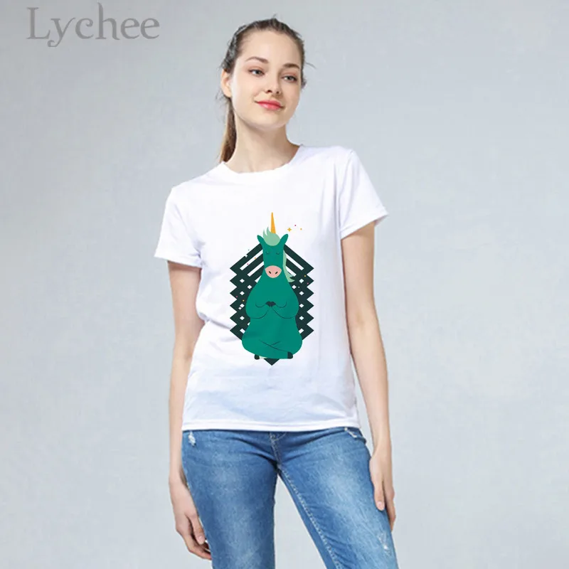 Женские футболки Lychee с принтом Харадзюку топы круглым вырезом и коротким рукавом