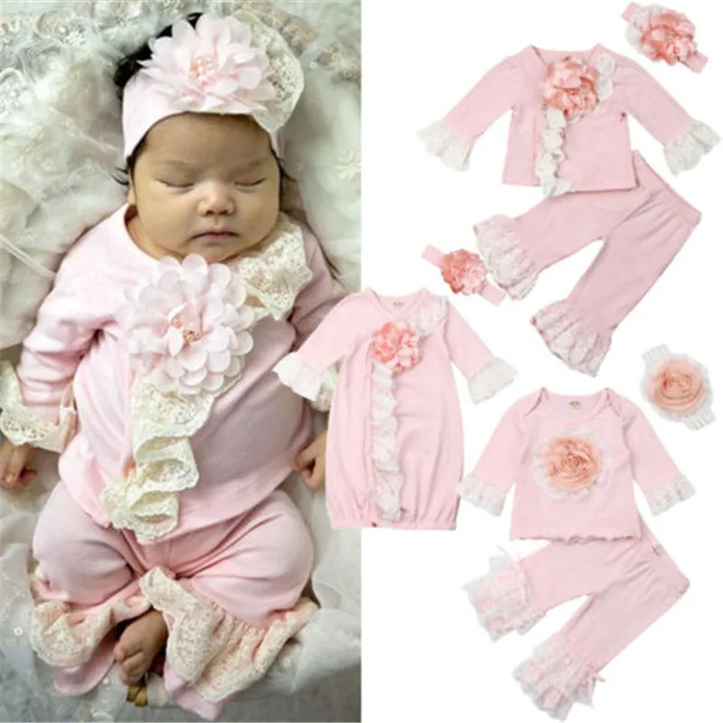 Комплект хлопковой одежды для маленьких девочек модные кружевные топы с