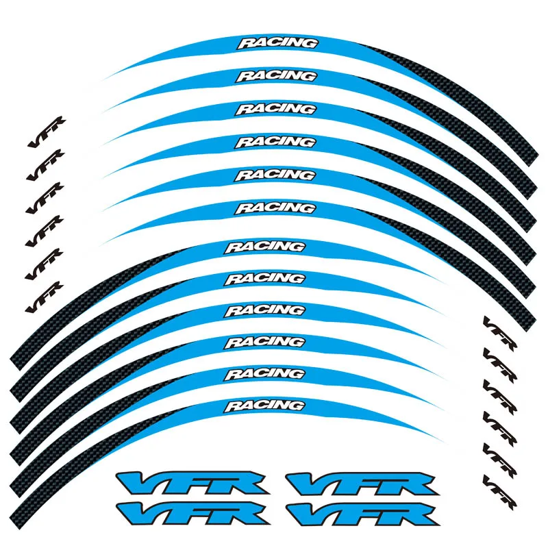 

4 color New Motorcycle 17 inch Tire 1set front&Rear Edge Outer Rim Sticker Wheel Decals Reflective For Honda VFR