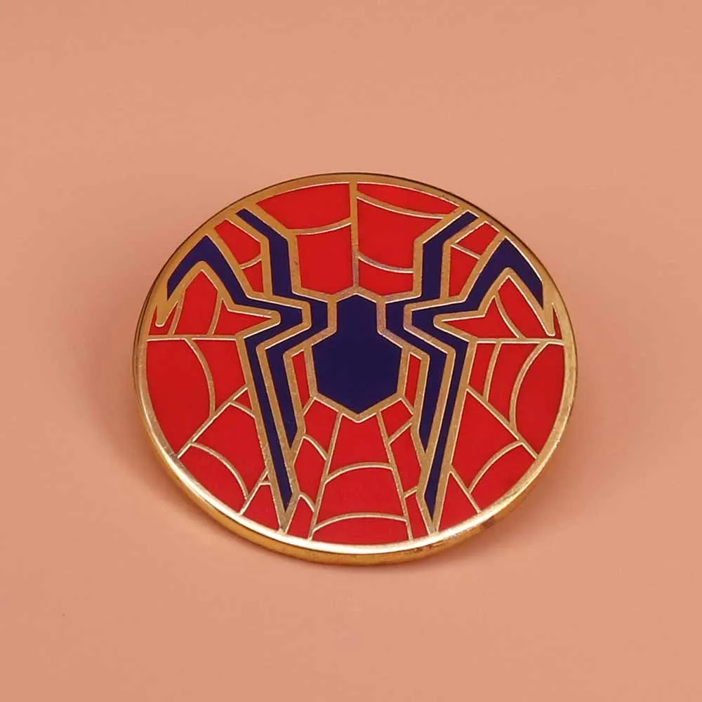 

Spider enamel pin red web round badge horror black widow brooch animal insect pin Halloween gift men women shirt backpack access