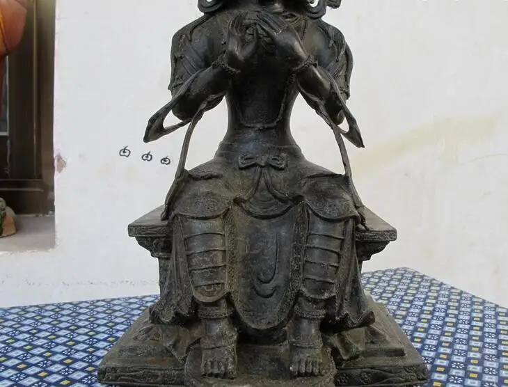 14&quot Tibet Buddhism Temple Bronze Copper Maitreya Kwan-yin Guanyin Buddha Statue | Дом и сад
